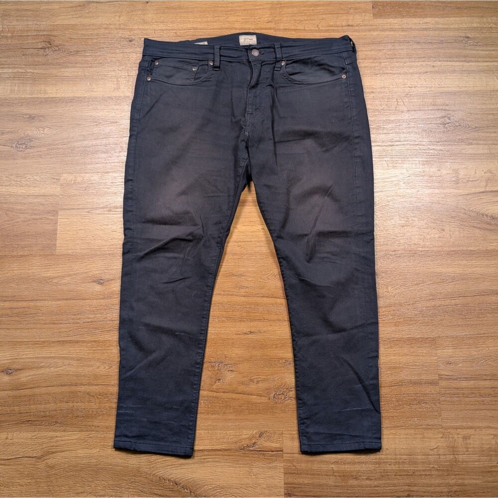 J Crew 484 Jeans Mens 35x32(26) Black Denim Logo Stretch Mid Rise Taper